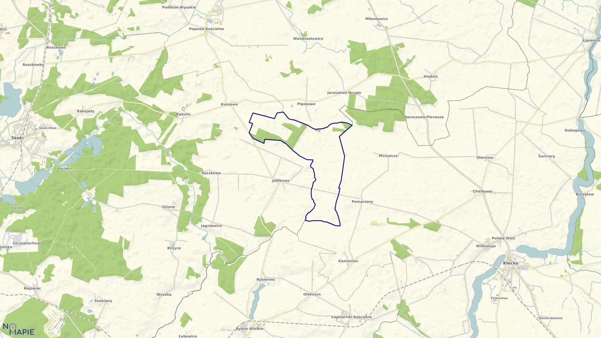 Mapa obrębu JABŁKOWO-POMARZANKI w gminie Skoki